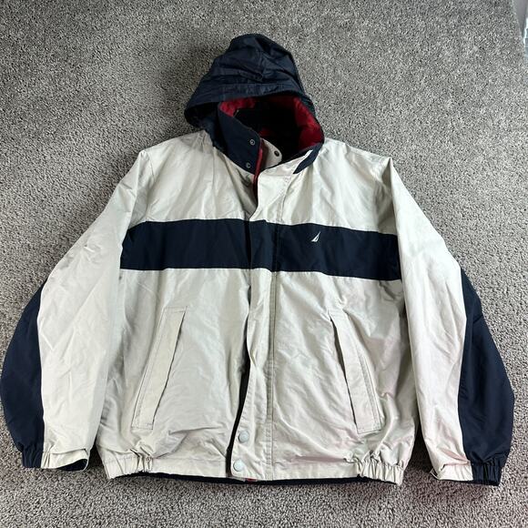 VINTAGE Nautica Sailing Jacket Mens Extra Large White Blue Reversible Full Zip